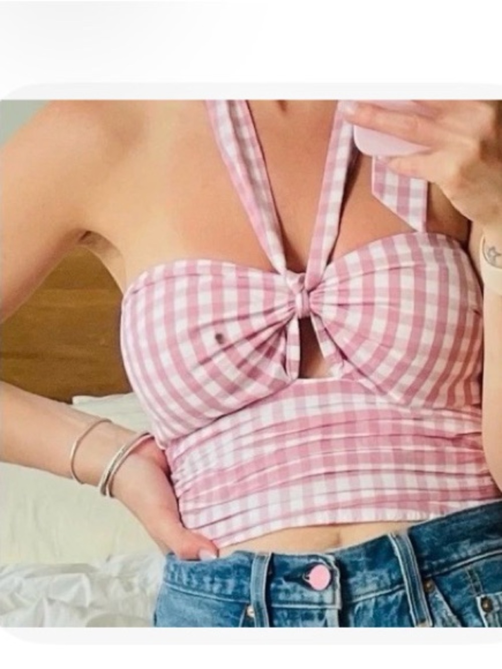 Abercrombie & Fitch pink gingham halter top